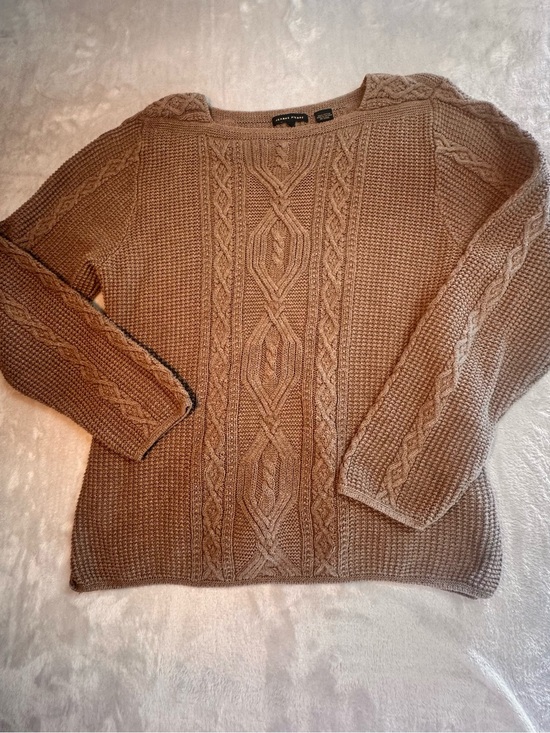 JEANNE PIERRE Sweaters - Jeanne Pierre Cable Knit Sweater XL Brown Cotton Chunky Fisherman Pullover